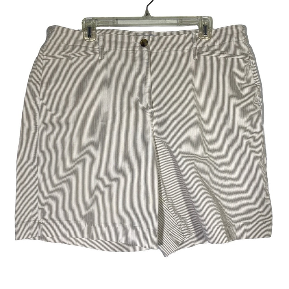 Kim Rogers Women's Plus size 18 tan cream stripe pattern 4 pocket shorts